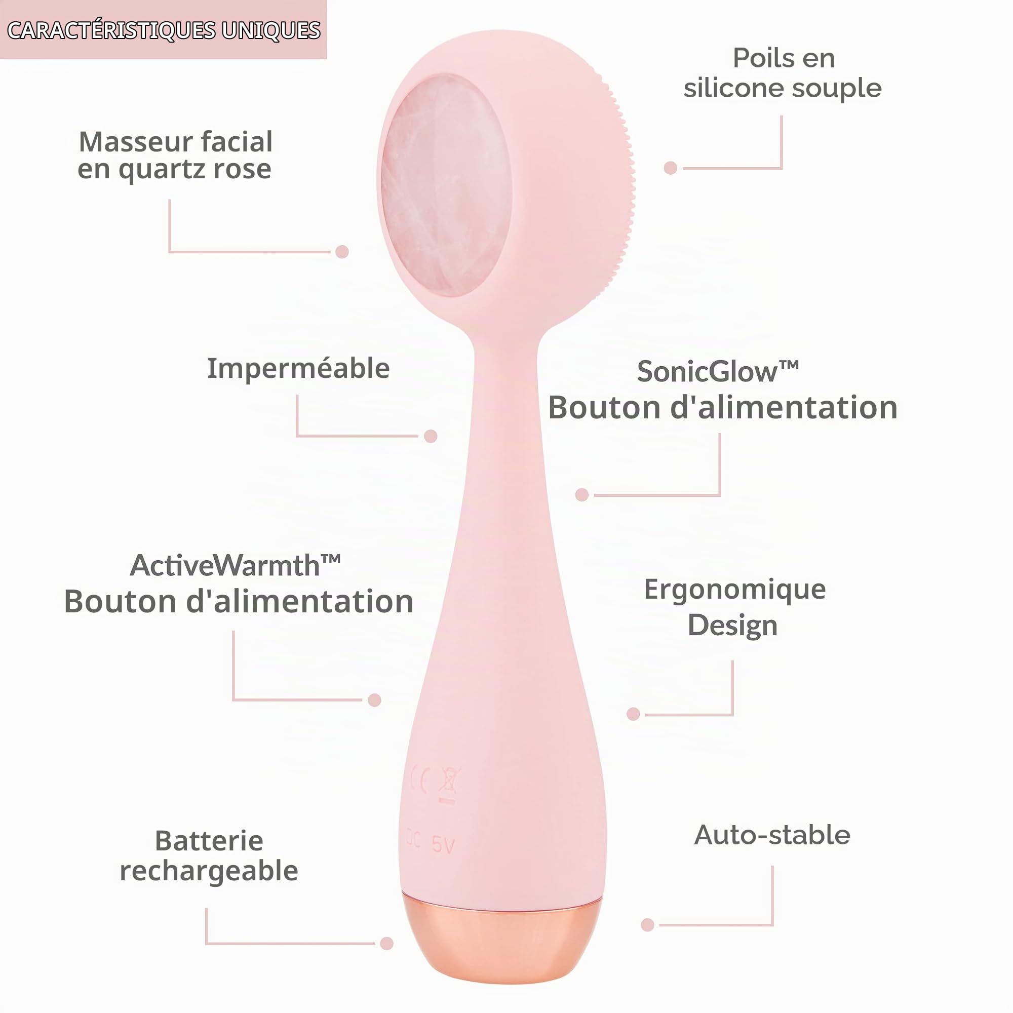 PMD PMD Clean Pro RQ - Blush with Rose Gold Finish For Unisex 1 Pc Facial Brush