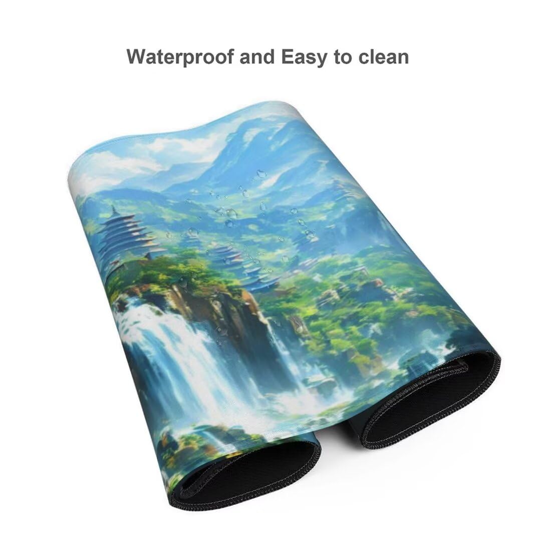Alfombrilla de ratón 1400x600x3 MM, Alfombrilla Ratón XXL Extendida de Gran Tamaño con Bordes Cosidos, Base de Goma Antideslizante Almohadilla para Teclado, Cascada de montaña S-10829
