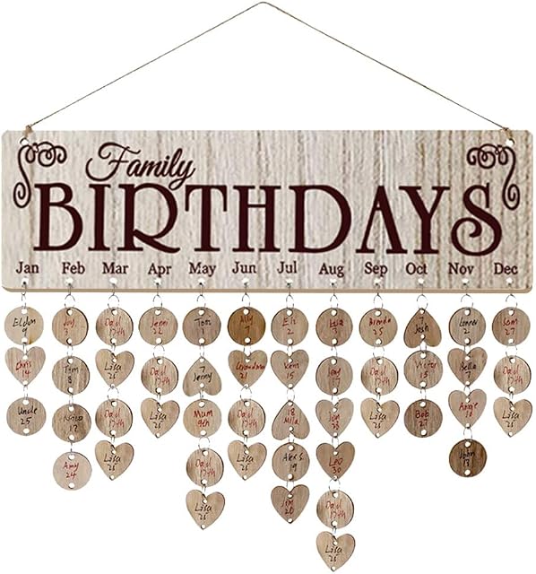 Wall Calendar 2023, Wooden Birthday Planner Hanging Board, DIY Day to Remember Birthday Calender Date Chart Reminder, Handmade Ornaments for Anniversaries Gift Home Office (100Pcs Heart & Disc Shape)