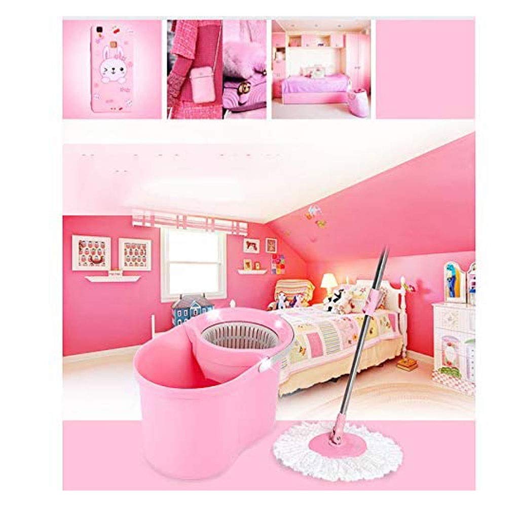 Cubo para fregona, fregona de Microfibra, Doble accionamiento, Cubo para fregona a presión Manual, fregona giratoria Desmontable, Potente Limpieza rápida (Rosa)