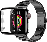 Vista 9 de baozai Compatible con Apple Watch Band de 1.929 in con funda, correa de acero inoxidable con protector de pantalla de vidrio templado para Apple
