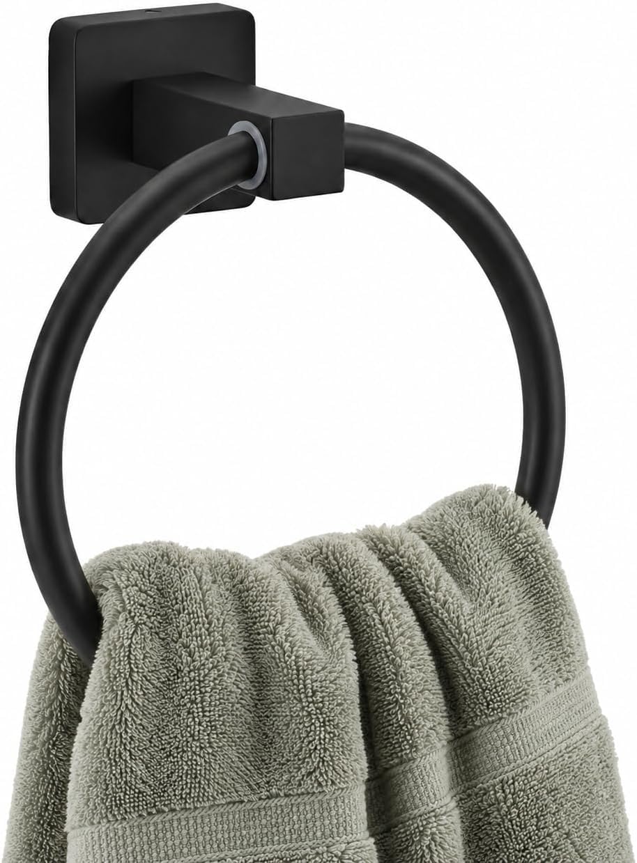 Matte Black Towel Ring, 180° Rotatable Stainless Steel Hand Towel Holde