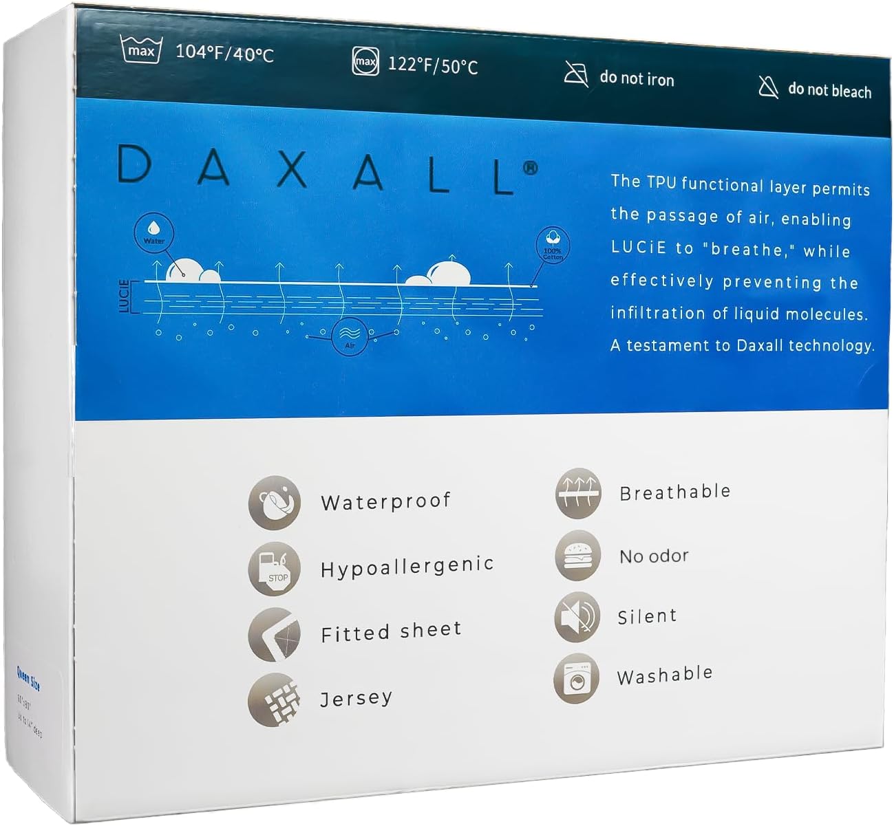 LUCiE Breathable Mattress Protector – Cotton, Fitted Sheet Style, Waterproof, Hypoallergenic, Noiseless, Deep Pocket Fit Up to 14", Machine Washable, Five-Sided, Ideal for Home & Hotel (Queen)