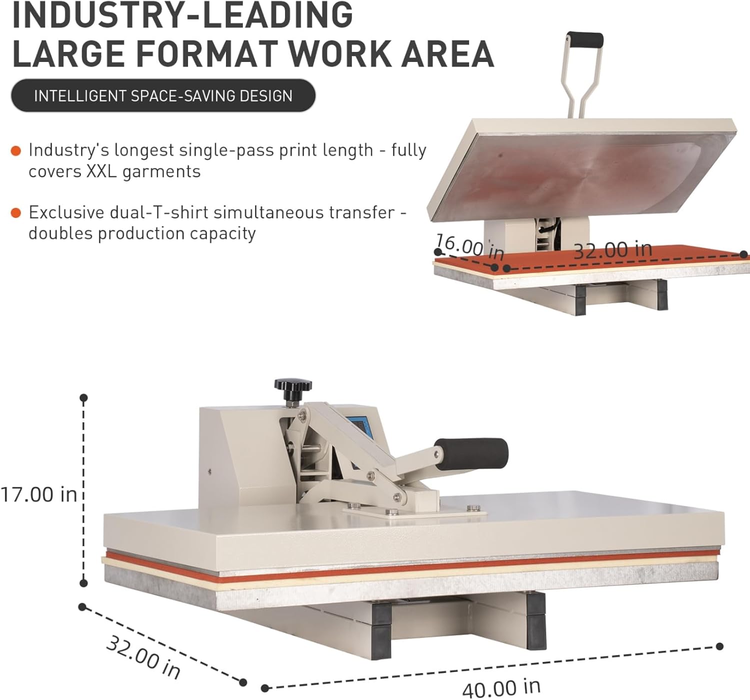 Heat Press 16x32 in, Large Format Manual Heat Press Machine for T Shirts, Swing Away T Shirt Pressing Machine for Garments Bag Textile Curtain Mousepad, with Slide-Out Base, Grey