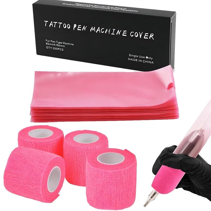 Yuelong Kit com 200 Capas para Máquina de Tatuagem e 4 Rolos de Fita para Grip