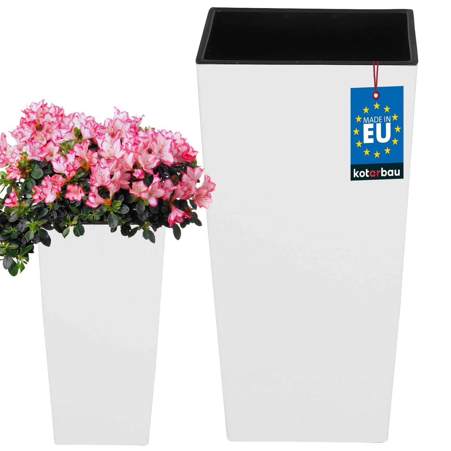 KOTARBAU® Macetero Cuadrado con Maceta Interior 170 x 170 x 325 mm, Macetero Blanco Mate, Macetero con Inserto extraíble, Macetero de plástico, Tiesto Decorativo, Macetero Alto de Interior y Exterior