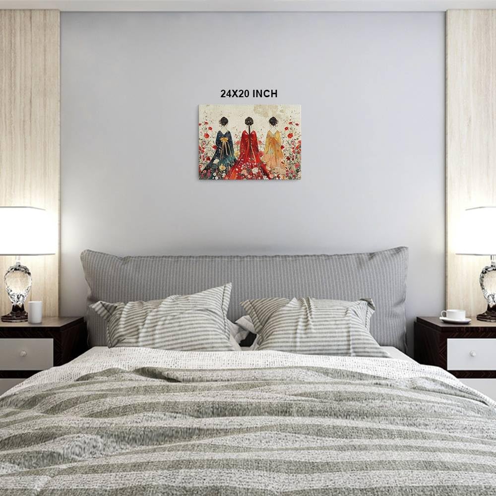 HomeGiftCentral Korean Hanbok Traditional Dress Folk Art 2 Canvas Wall Art Picture Prints Artwork Framed For Living Room Wall Home Decor Gifts For Family Art Easy Hanging