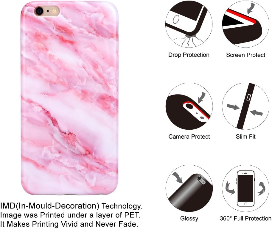 GOLINK Glossy Marble Series Slim-Fit Anti-Scratch Shock Proof Flexible TPU Gel Case for iPhone 6/iPhone 6S Plus 5.5"-Pink Marble