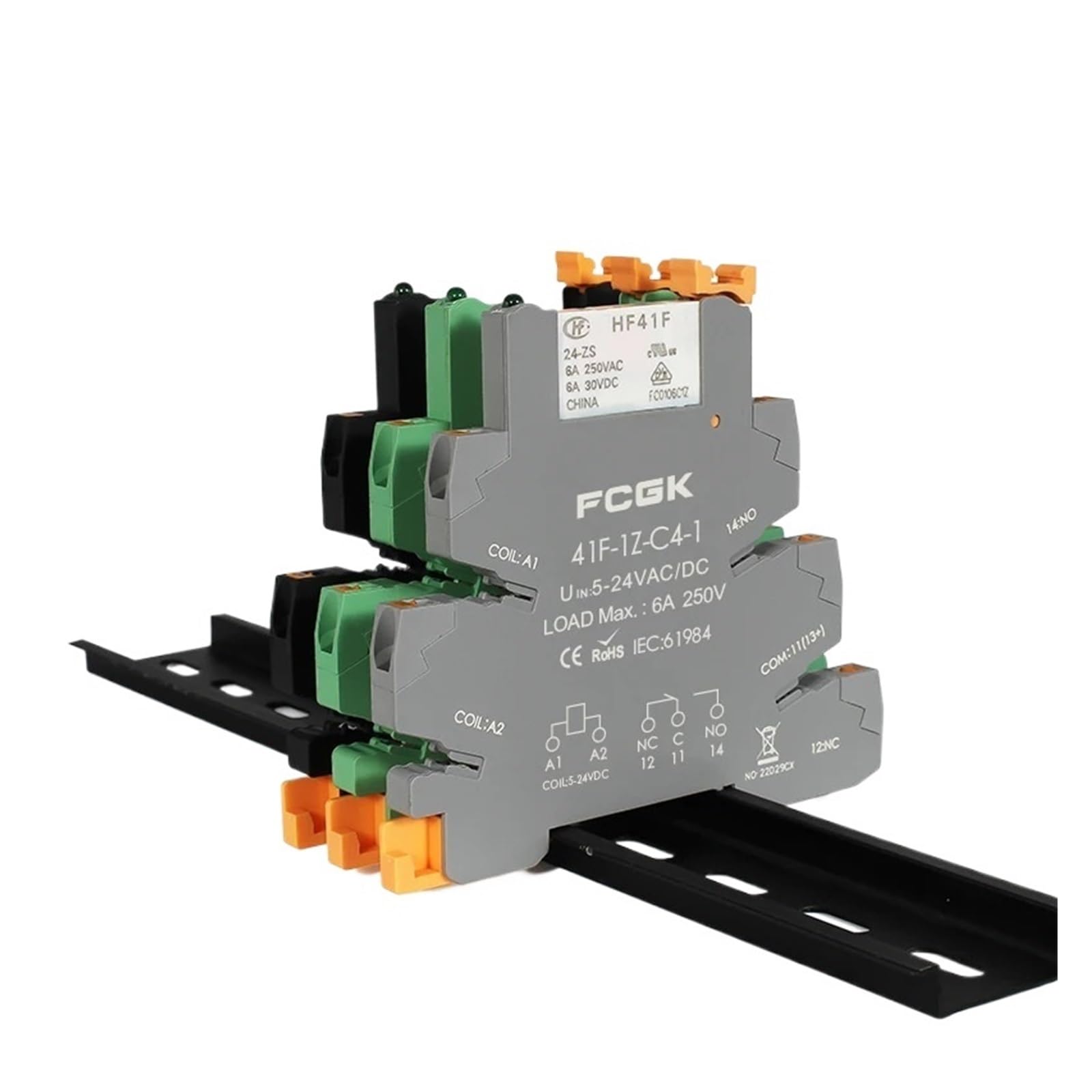 Módulo de relé delgado de carril Din 41F-1Z-C4-1 relé de potencia de montaje PCB integrado con soporte de relé 12V 24V ACDC 220V enchufe de relé 6,2mm(Coil 220VDCAC)