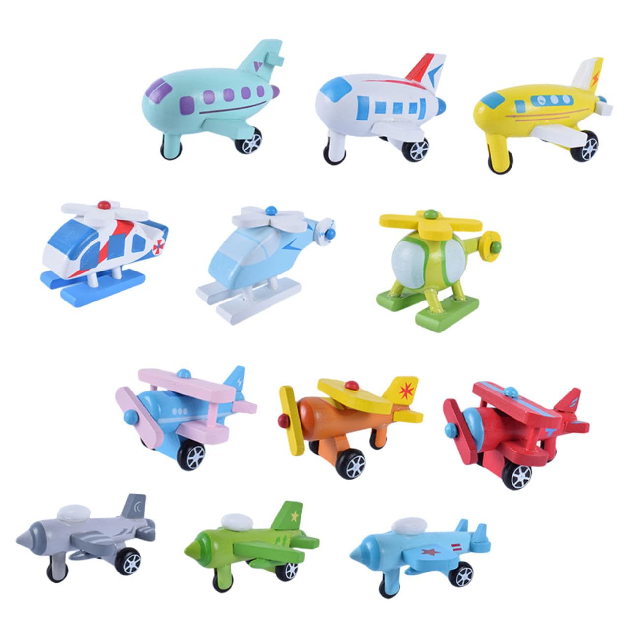 Hemobllo Mini Avión de Juguete de Madera para Niños Pequeños, 12 Piezas Coloridas, Educativo y Seguro, Adecuado para Desarrollo Cognitivo y Juego en Casa o Fiesta Familiar
