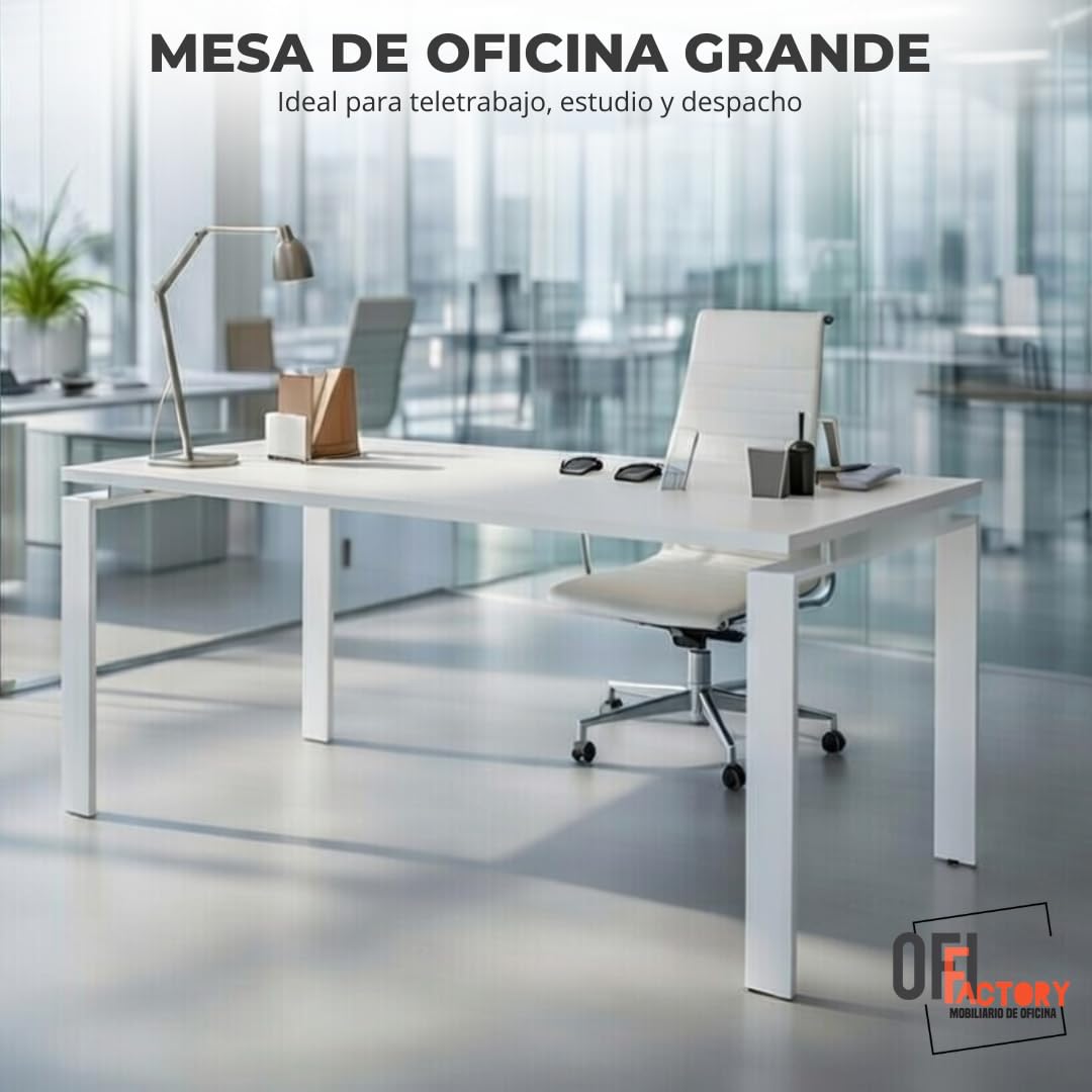 Mesa Oficina Profesional | Escritorio Madera con Tablero de Melamina 25 mm para Despacho, Teletrabajo, Ordenador o Estudio | Mesa Ordenador Escritorio Grande (Blanco, 140X80)