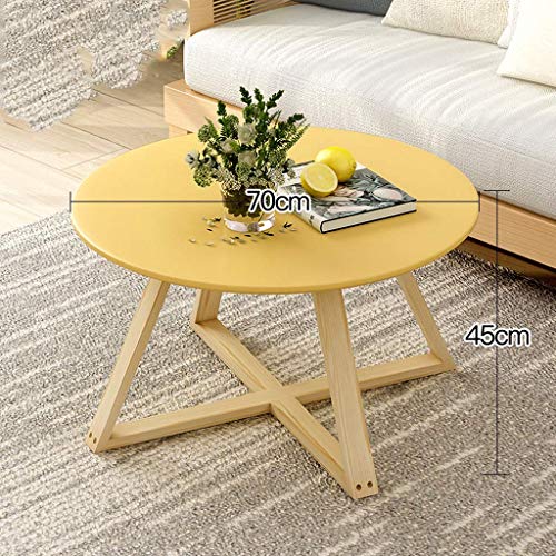 Table basse gain de place bois massif petite table ronde 70x45cm jaune