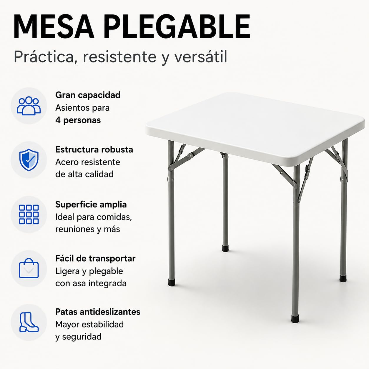 Mesa Plegable Compacta NIXGARDEN para 4 Personas, Mesa Portátil de 84 cm, con Estructura de Acero, Ideal para Comedor, Oficinas y Eventos