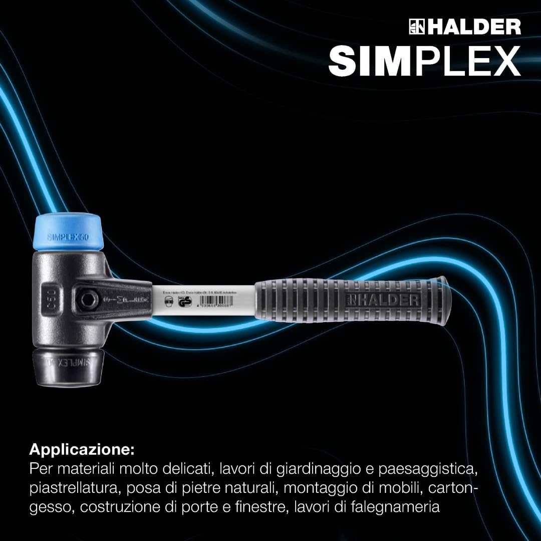 Halder 9.428.632,4 cm Simplex "tpe-soft/soft-face – Martello in gomma con rinforzo in acciaio inossidabile, multicolore, 60 mm