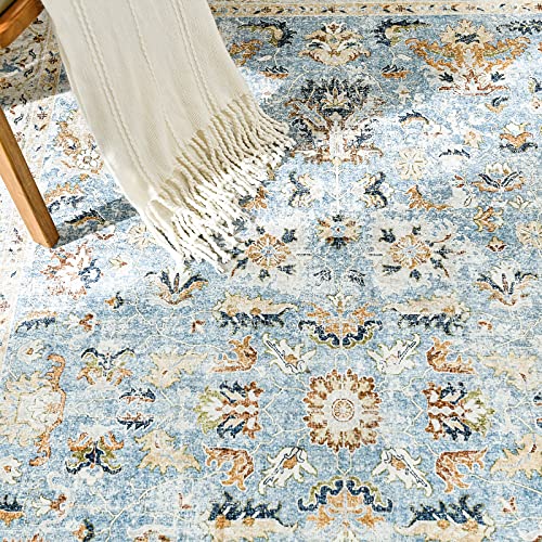Collact Runner Rug 2X6 Area Rug Hallway Persian Rug Vintage Distressed Rug Indoor Mat Foldable Thin Rug Blue Floral Print Carpet Non Slip Accent Rug Kitchen Living Room Bedroom Dining Room #TOP7