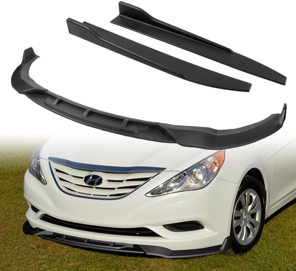 Q1-TECH, 5PCS Front Bumper Lip + Side Skirt Rocker Winglet Canard Diffuser Wing Compatible with 2011-2014 Hyundai Sonata, Front Lip Spoiler Air Chin Body Splitter ABS (Matt Black)