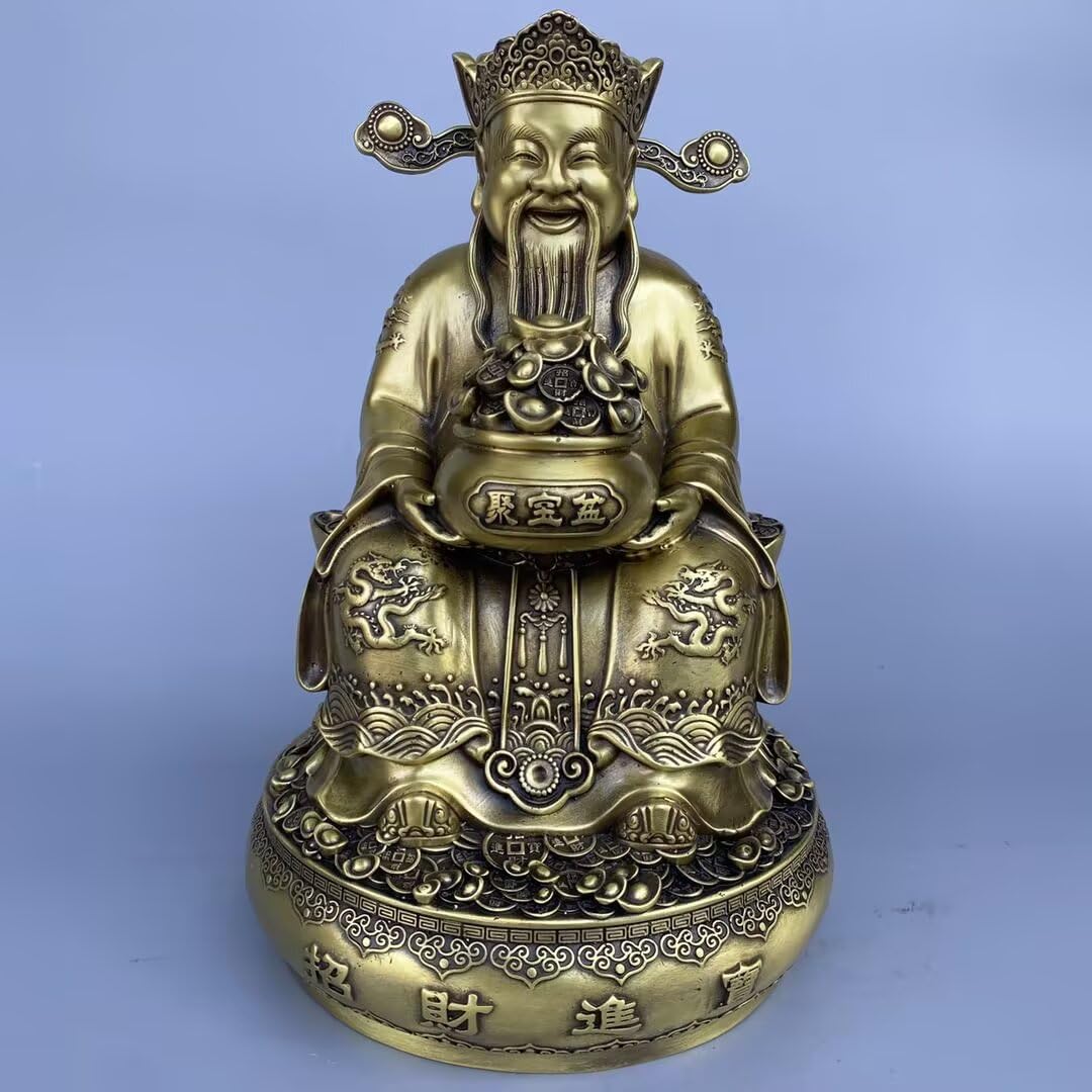 Dytartzx Pure Copper of Wealth Statue, Wen CAI Shen Sculpture, Home and Office Fortune Decoration for Prosperity