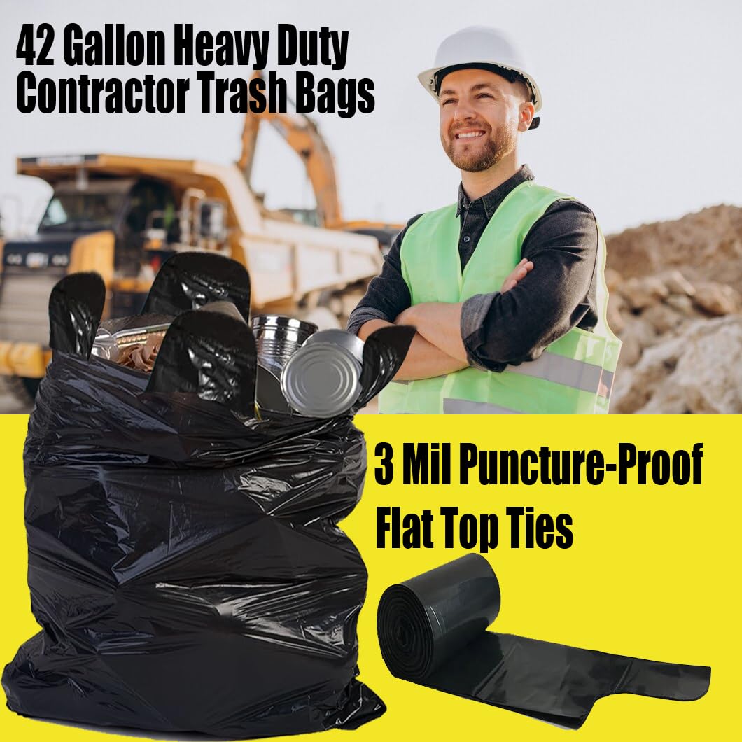 Worki na śmieci dla kontrahenta 42 galony wytrzymałe | 10 sztuk | 3 MIL | 83 cm x 117 cm | duże czarne worki na śmieci z klapką do domu biznesowego komercyjnego, wykonawców przemysłowych,