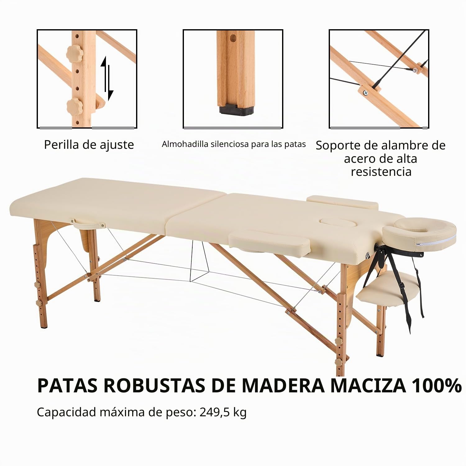 YOUNIKE Camilla de Masaje Plegable Portátil Profesionales Estetica 2 Zonas Fisioterapia Camilla Tatuaje Massage Table Camilla para Pestañas Ajustable Altura y Reposabrazos Extraíbles Beige