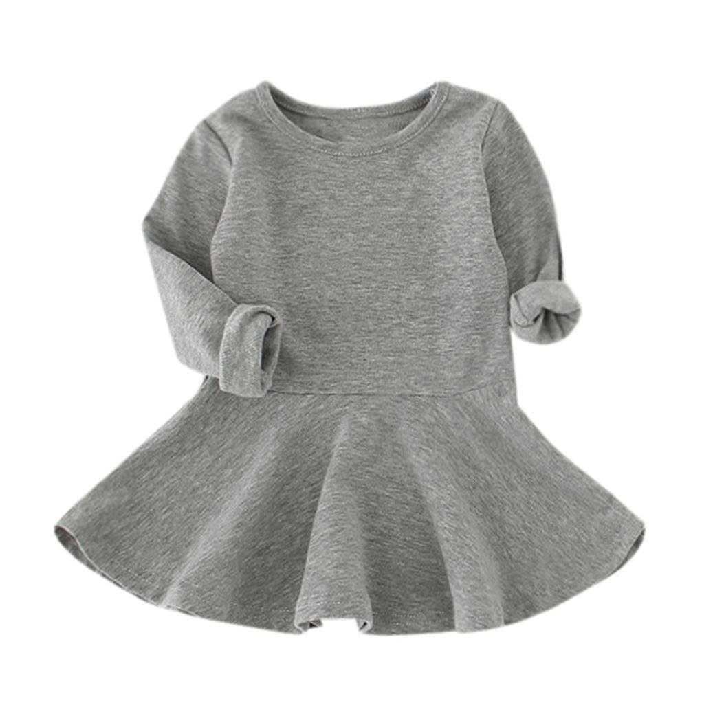 4T, Gray VENMO 2017 Autumn Newborn Baby Girls Ruffle Dress Long