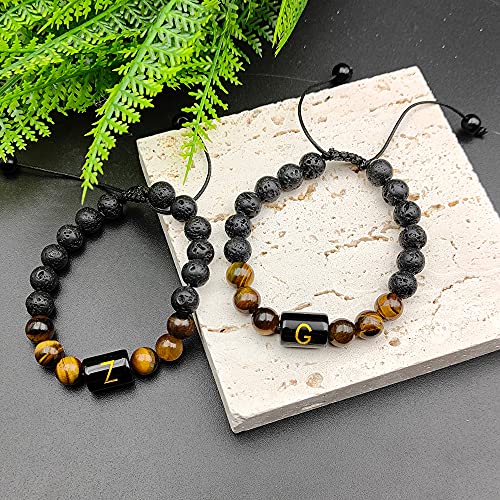 Ximeo Initial Beaded Bracelets For Men Women Lava Rock Healing Stone Letter Bracelets Chakra Tiger Eye Stone Braided Rope Bracelet Meaningful Gift Adjustable #TOP4