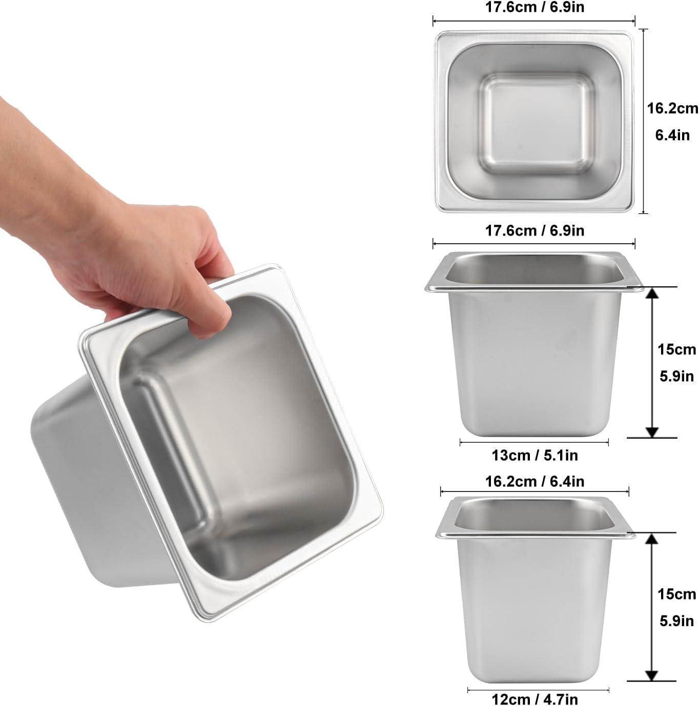 4 Pack 1/6 Size Stainless Steel Steam Hotel Pan with Lid, 6 Inch Deep Anti-Jamming Steam Table Pan, Professional Grade, Hotel Steam Pans for Catering, Restaurant, Home Kitchen & Dining - Image 2