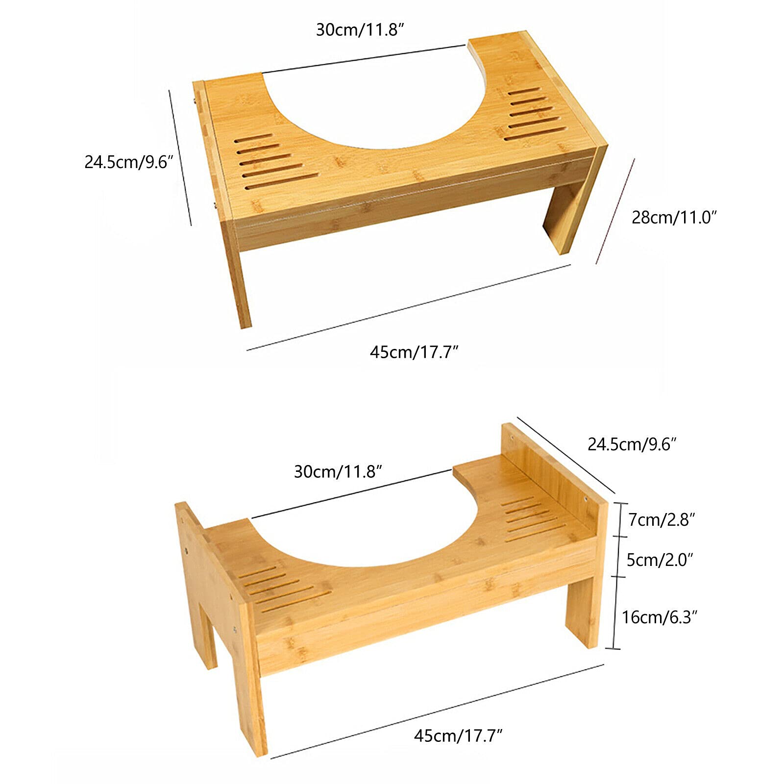 Taboret toaletowy z bambusa, podnóżek dla dzieci, pomoc w toalecie, regulacja wysokości 17-22 cm, antypoślizgowy podnóżek WC