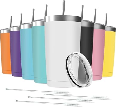 8 Pack 20 oz Stainless Steel Insulated Tumbler with Straw and Lid, Double Wall Travel Coffee Mug Vacuum Insulated Bulk Tumbler, Suitable for Vehicle Cup HoldersAssorted Colors