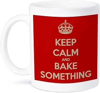 3dRose Keep Calm and Bake Something Mug, 11 oz, Ceramic