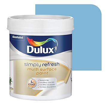 Dulux Simply Refresh SHADE OF BLUE DIY Multi Surface Paint Washable Coat, Low Drip Splatter with Soft Sheen Finish for Wall, Wood & Metal Surfaces - 1 L (Water Rush)