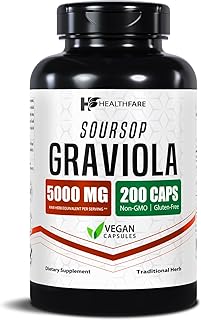 Healthfare Graviola Soursop Extract 5000mg | Annona Muricata | 200 Vegan Capsules | High Potency Leaf & Fruit Blend | Non-GMO | Gluten-Free | Made in USA