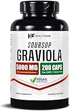 Healthfare Graviola Soursop Extract 5000mg | Annona Muricata | 200 Vegan Capsules | High Potency Leaf & Fruit Blend | Non-GMO | Gluten-Free | Made in USA