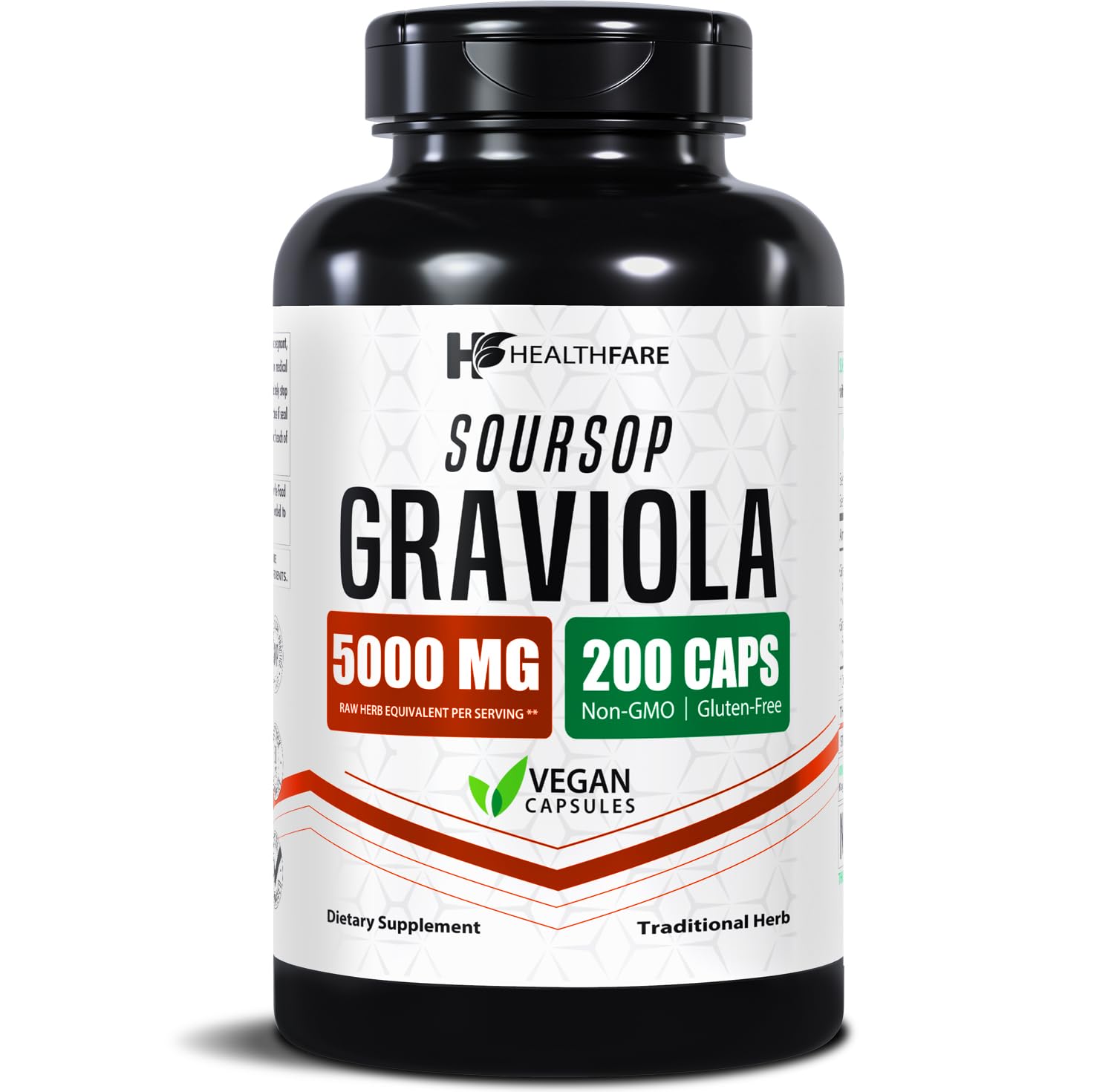Healthfare Graviola Soursop Extract 5000mg | Annona Muricata | 200 Vegan Capsules | High Potency Leaf & Fruit Blend | Non-GMO | Gluten-Free | Made in USA