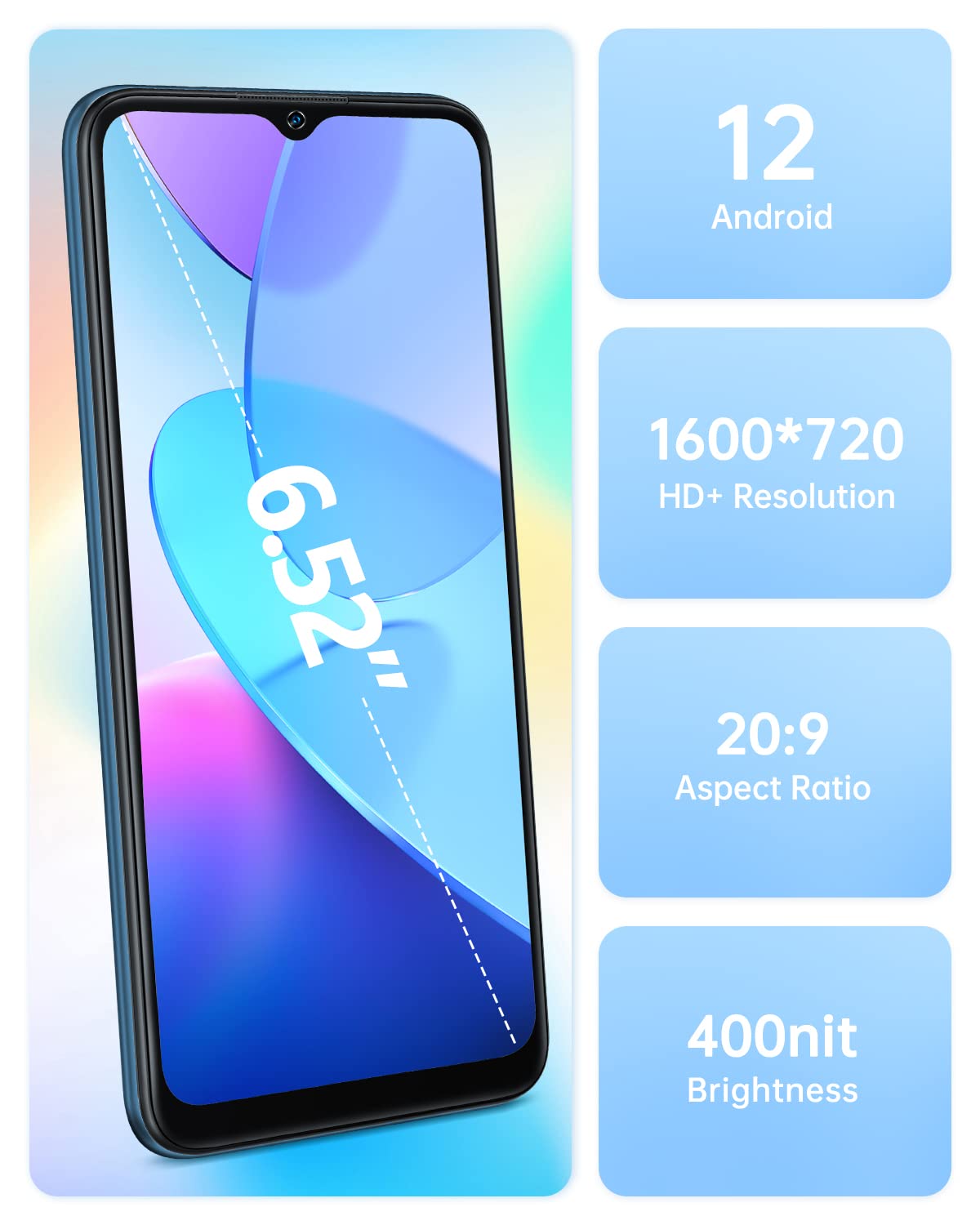 OUKITEL C31 PRO Smartphone – Android 12, 4GB+64GB, 5150 MAh Akku, 6,52 Zoll HD+, Dual SIM, Schwarz