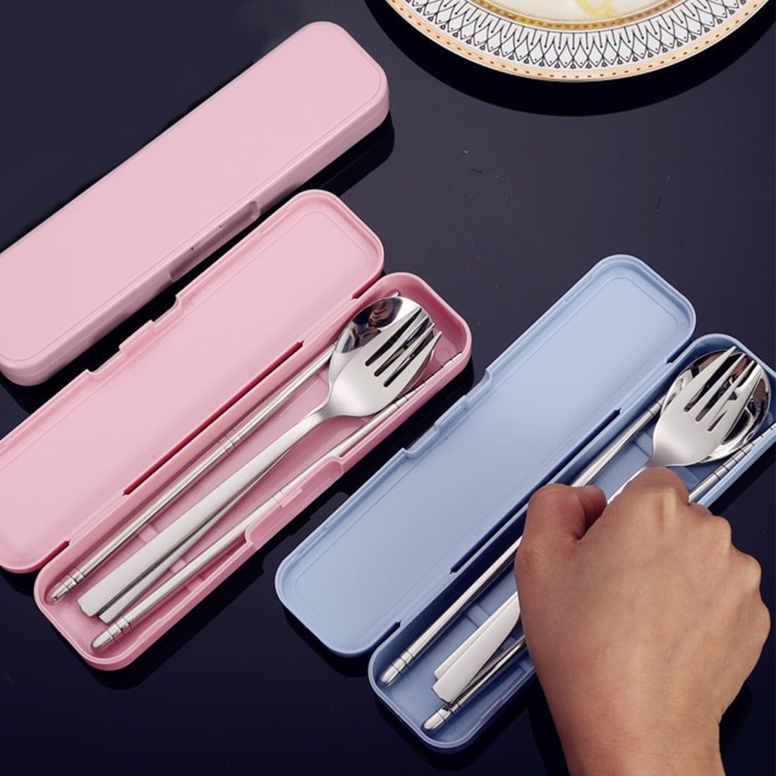 TMZELOA - 3 Boîtes à Couverts De Voyage Transparentes - 27 Cm - Idéales Pour Pique-nique, Lunch Box, Bureau