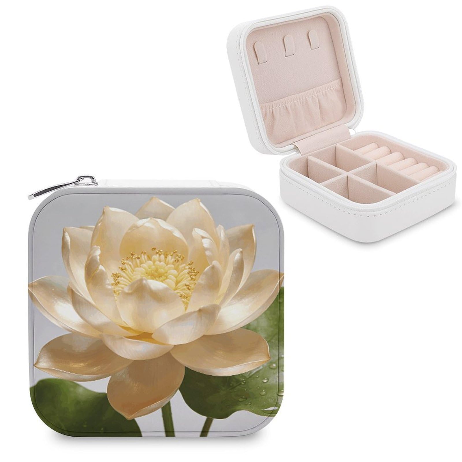 VstaDank Lotus Champagne Jewelry Box Beautiful Portable Ring Boxes Cute Large-Capacity Jewelry Case Jewelry Organizer for Mothers Gifts for Earrings Rings Hand Bracelet