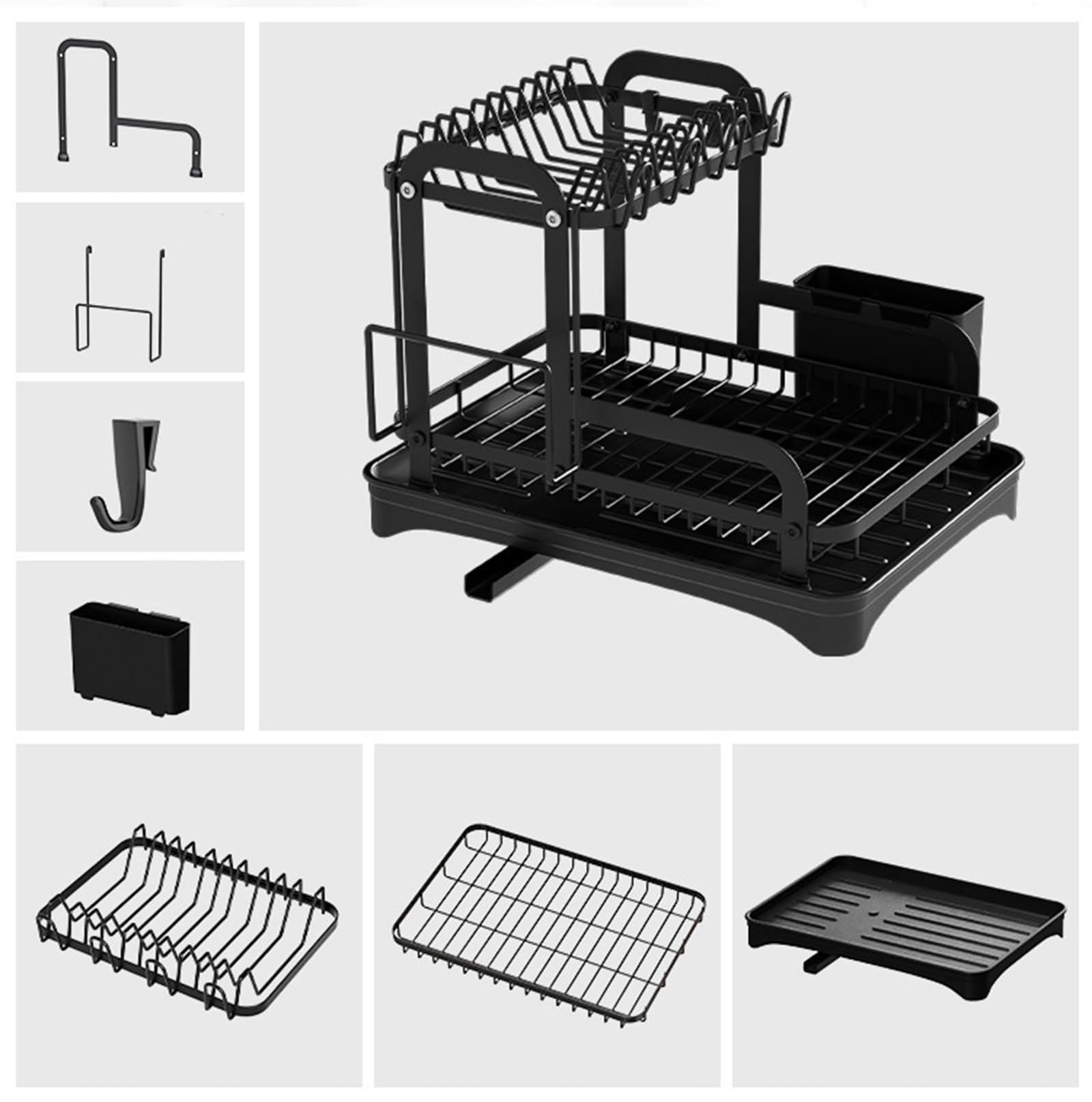 Levels Küchen-Abtropfgestell mit 360 Grad drehbaren Entwässerungs- und Aufbewahrungsregal-Halter, Küchenzubehör, Organisation, Arbeitsplatten-Organizer