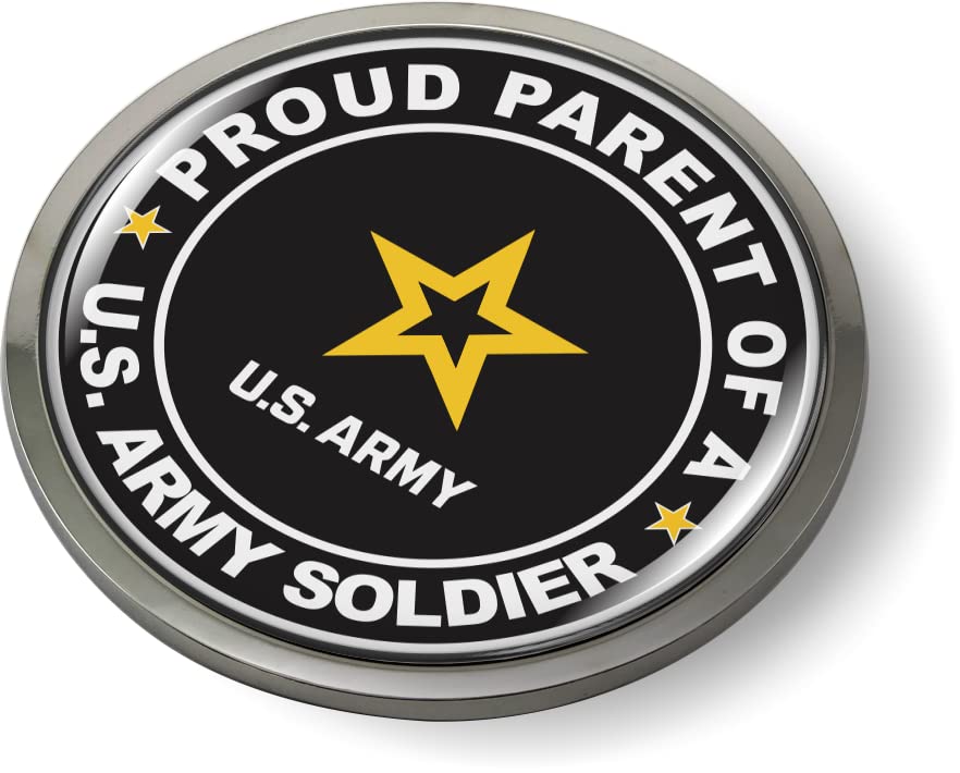 Image of Proud Parent of a U.S. Army Soldier CAR Emblem Badge Chrome Plastic Bezel | Official U.S. Army Licensed Product, 3D Domed, Sticker, made by BestLicensePlateFrames