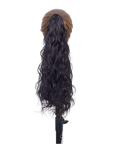 Gerulyss Extensiones de cola de caballo de 18 pulgadas, color marrón Drak, largas, onduladas, suaves, extensiones de cabello sintético de aspecto