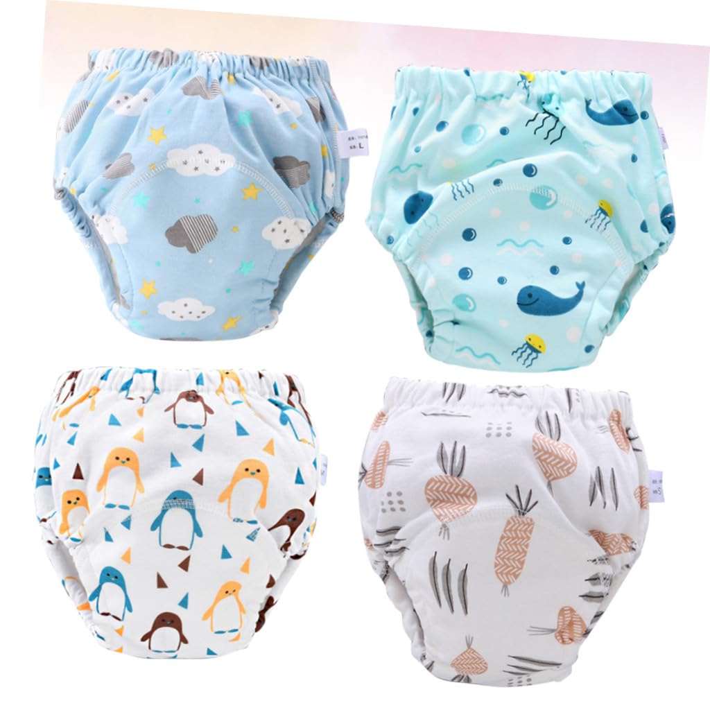 4 piezas Pañales de Entrenamiento Reutilizables para Bebés Pañales Lavables y Transpirables de Algodón para Cómodos y Duraderos con Diseños para Facilitar el Uso del Wc y Niñas