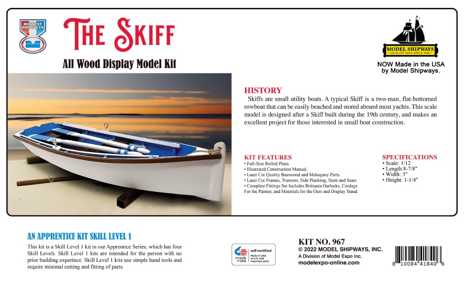 Midwest The Skiff 1:12 Scale - MID967 Ship Wooden Ship Model Building Kit for Adults DIY Woodcraft Self Assembly - Image 2