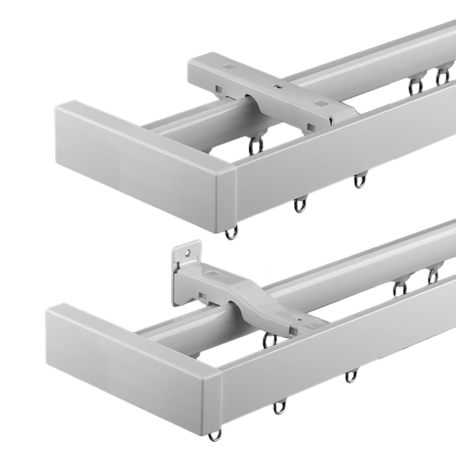 Double Curtain Track Set Heavy Duty Aluminum Sliding Curtain Rail for Windows, Ceiling & Wall Mount, Wrap Around Room Divider Drapery Rod with Accessories – Black, White, Grey(White,140cm/4.59ft)