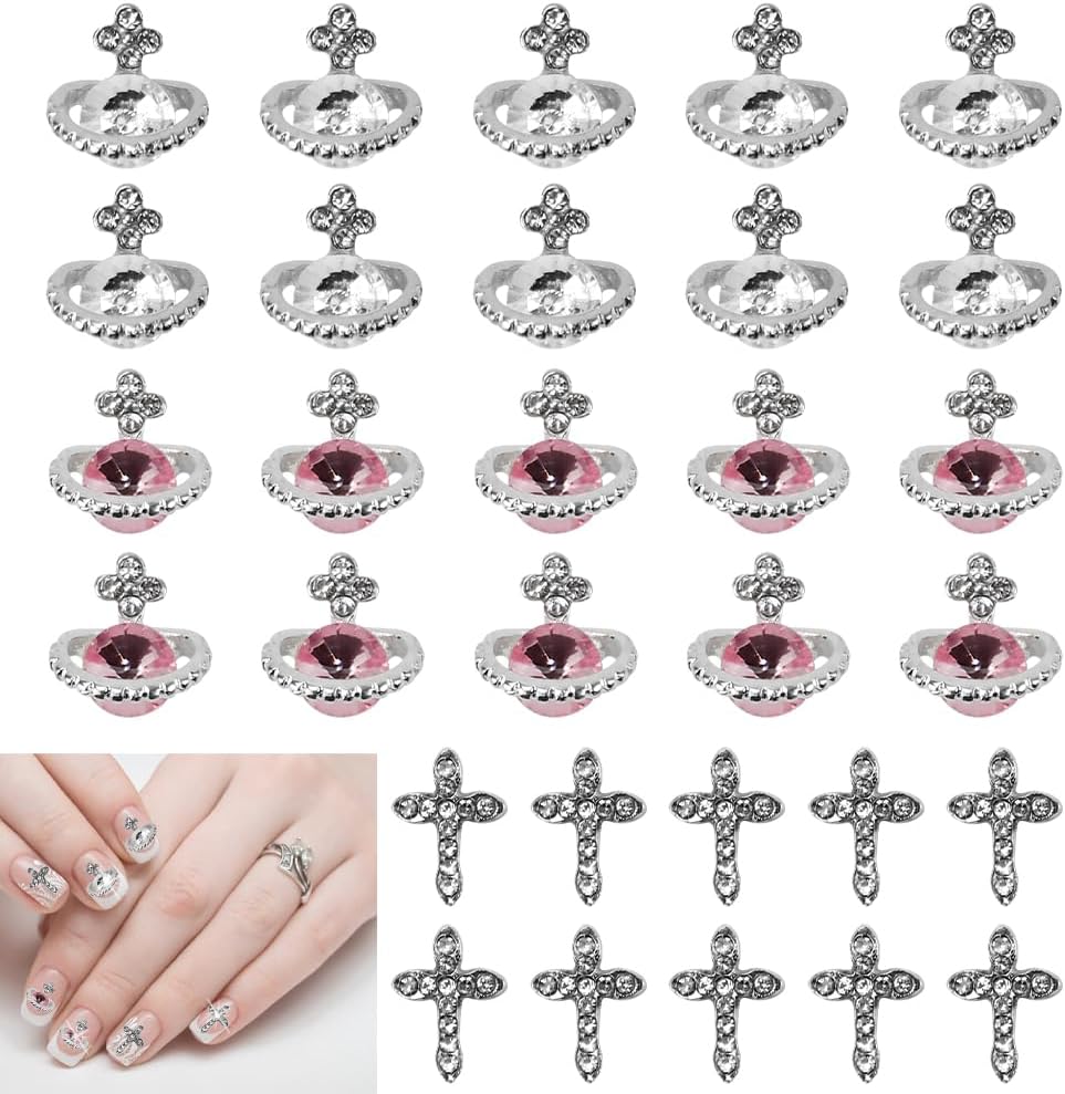 30 stuks nail art bedels 3D planeet nagel bedels kruis nagel steentjes Saturnus nagel edelstenen glitter nail art benodigdheden nagel sieraden accessoires voor vrouwen meisjes doe-het-zelf