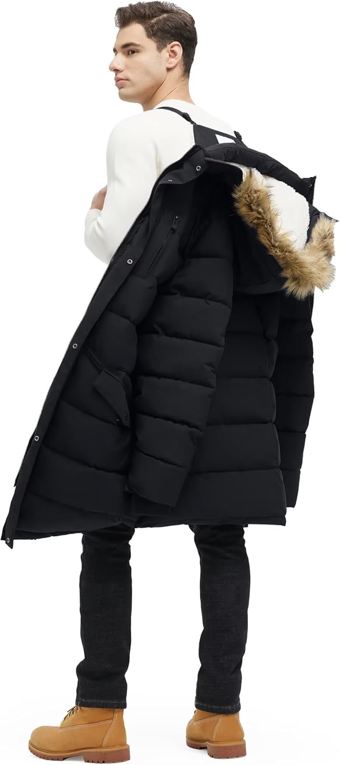 Men's Extra Long Fleece Puffer Jacket Outerwear Winter Coats Hooded Parka Warm Water-resistant Cold Weather - Image 6