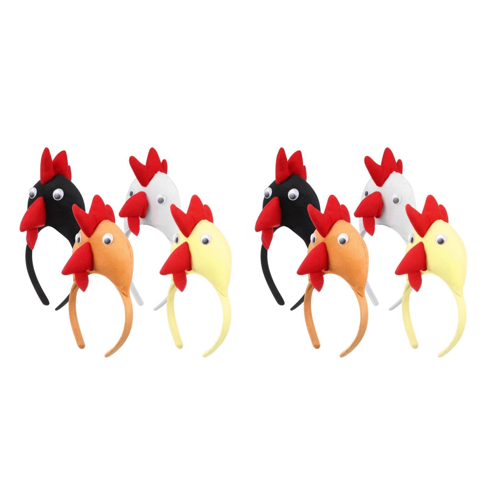 8Pcs Chicken Headband Bulk: Carnival Costume Funny Rooster Hair Hoops for Adults and Kids - Women Soft Plush Animal Headpiece for Cosplay, Easter Party Favor, Masquerade