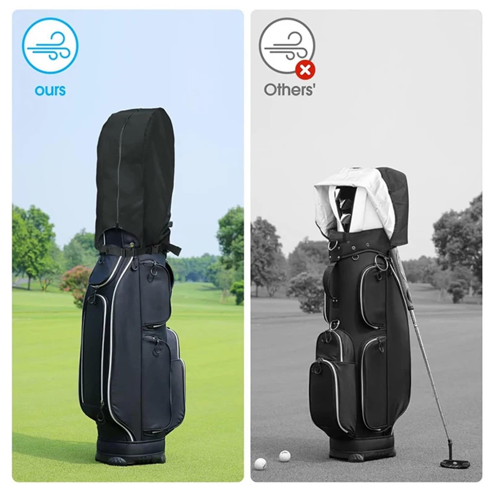 Funda para Bolsa De Golf Bolsa de Golf Cubierta Lluvia Tela Oxford Impermeable a Prueba Polvo Protector Negro