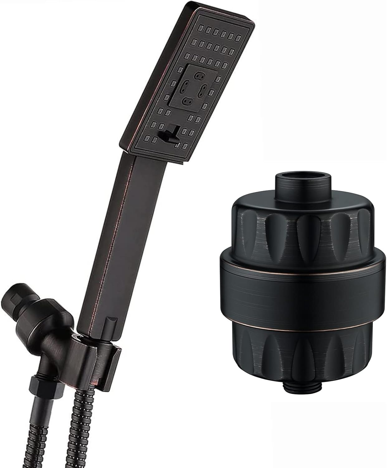 BRIGHT SHOWERS Handheld Shower Head Set with High Output Shower Filter for Hard Water, Oil-Rubbed Bronze