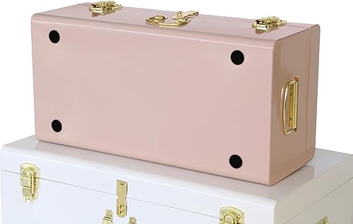 Miniatura 80 de Vixdonos Juego de 2 baúles decorativos de almacenamiento de caja de metal con asa (blanco con cierres de bronce) Blanco con cierres de bronce,Beige