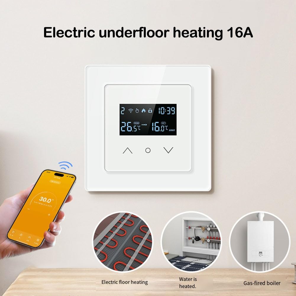 KiraKira Tuya regulator temperatury, elektryczne ogrzewanie podłogowe, 16 A, IP20, termostat cyfrowy z konfigurowalnym harmonogramem