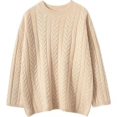 Womens Crewneck Pullover Sweater Long Sleeve Thick Cable Knit Loose Fit Casual Clothing Top Jumper for Women